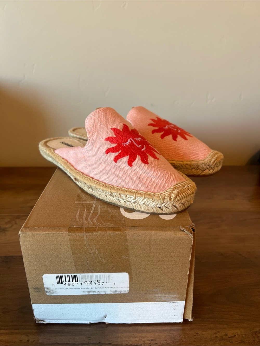 Soludos Espadrille Smoking Mule Embroidery Sun Burst Dusty Rose Pink